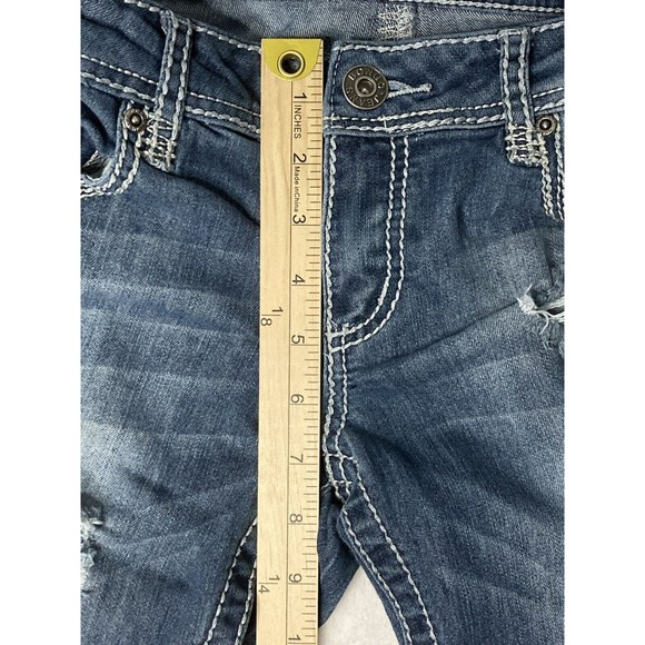 Bongo Womens Y2K Denim Distressed Jeans Low Rise Rolled Hem Embroidered Size 7 - Picture 8 of 16